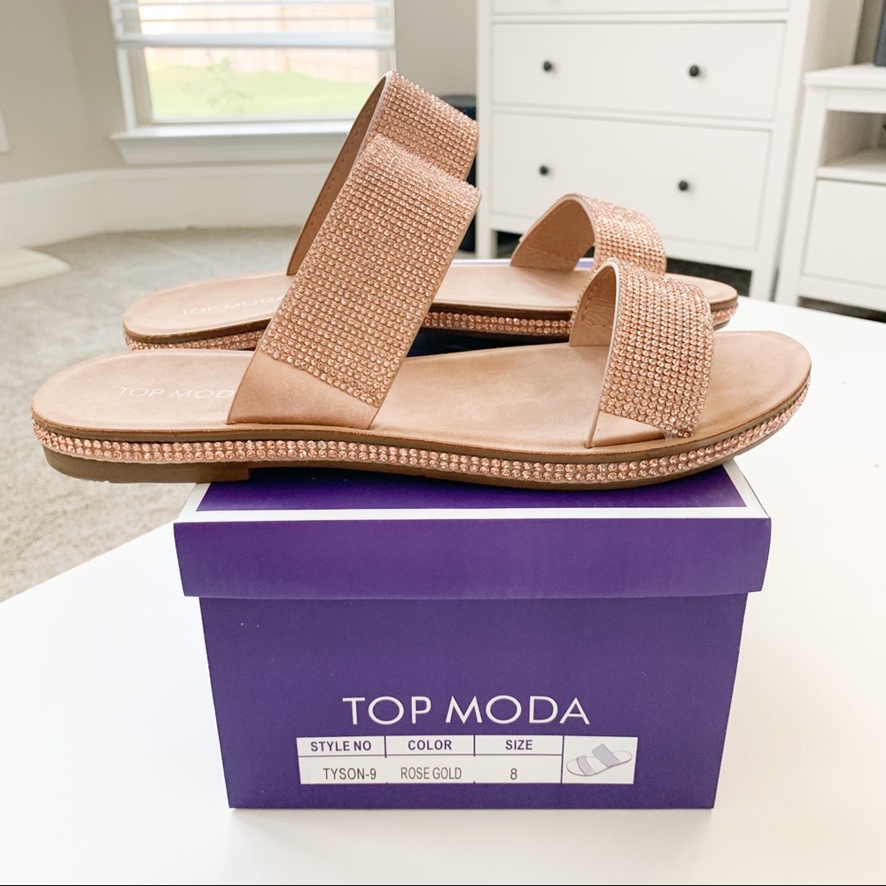Top Moda Rosegold Rhinestone Sandals Tyson-9 - Picture 8 of 8